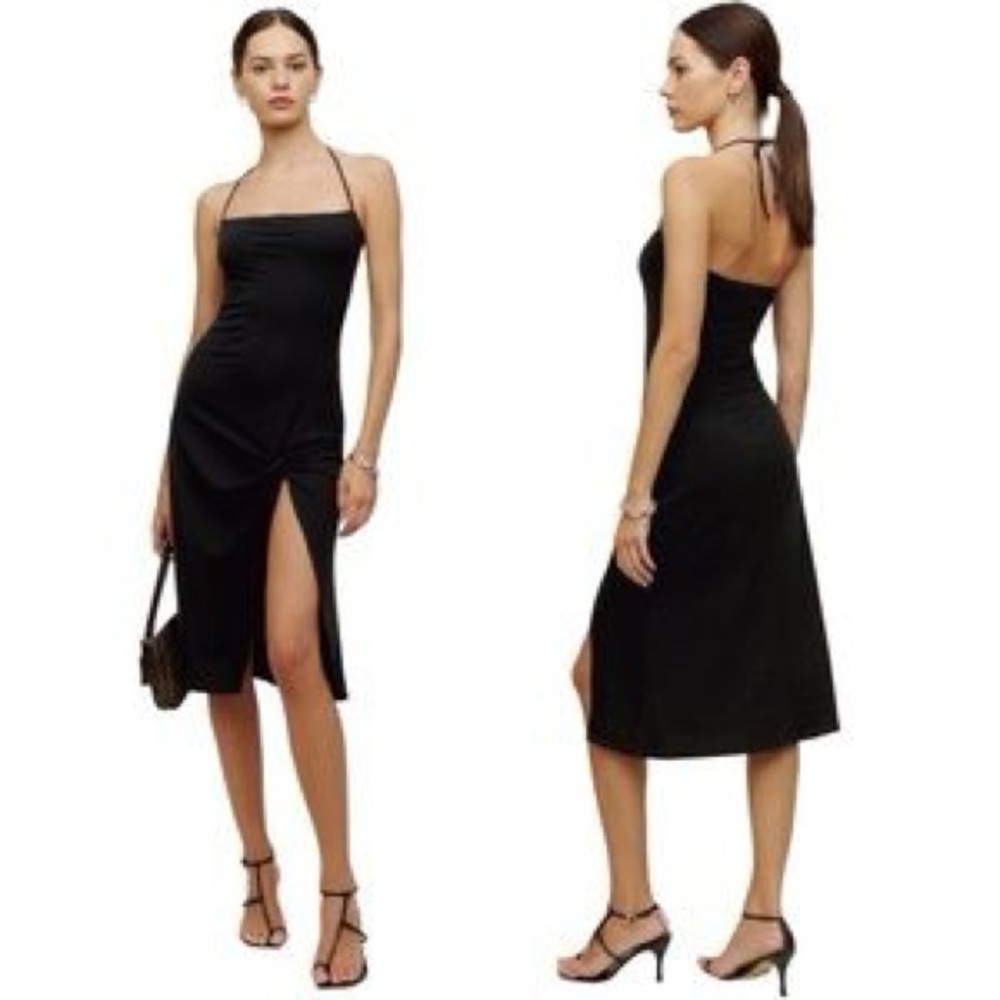 NWOT Reformation Hi Lo Ribbed Halter Dress GREEN